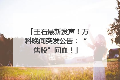 王石最新发声！万科晚间突发公告：“售股”回血！