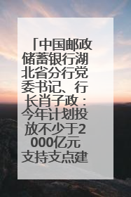 中国邮政储蓄银行湖北省分行党委书记、行长肖子政：今年计划投放不少于2000亿元支持支点建设