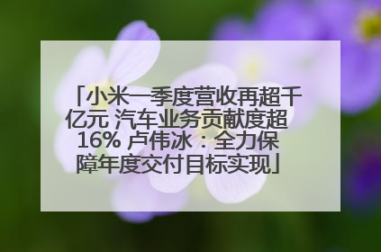 小米一季度营收再超千亿元 汽车业务贡献度超16% 卢伟冰：全力保障年度交付目标实现